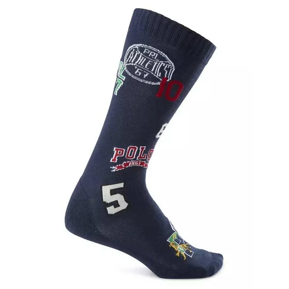 Polo Ralph Lauren Mens Varsity Multi-Logo Crew Socks Navy Blue 67 Athletics NEW
